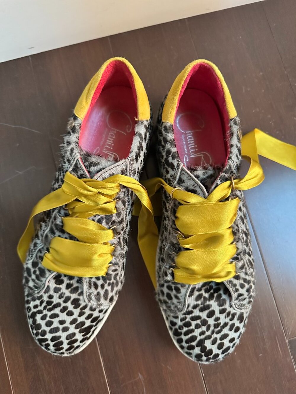Women's Chanii B "Skate" Grey & Yellow Leopard Cowhide Sneakers
